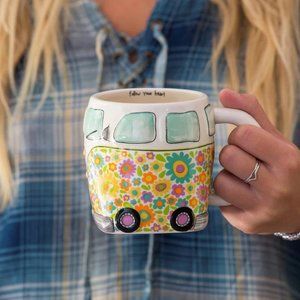 Natural Life Adorable Retro Van Mug Floral Accents
